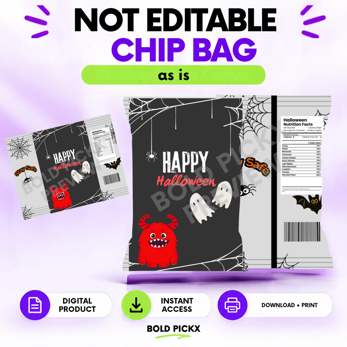 Halloween Chip Bag Design | Ready-to-Print Non-Editable Digital Download