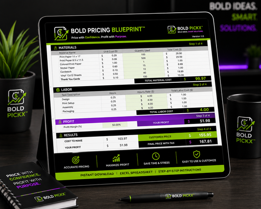 Bold Pricing Blueprint™ | Business Pricing Calculator & Profit Planning Toolkit (Excel)