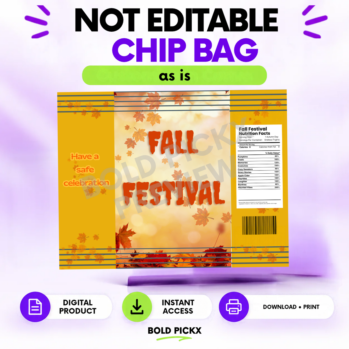 Fall Festival Chip Bag Design | Ready-to-Print Non-Editable Digital Download